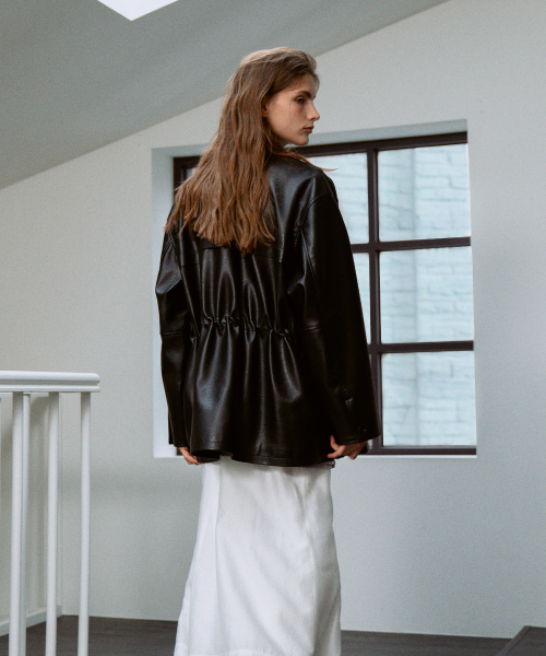 Leather Half Jacket[LMBFSP25JK5103]-Black