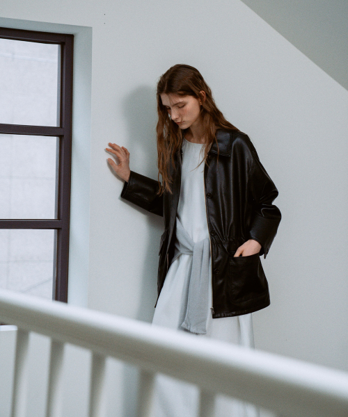 Leather Half Jacket[LMBFSP25JK5103]-Black