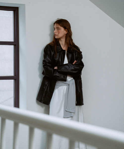 Leather Half Jacket[LMBFSP25JK5103]-Black