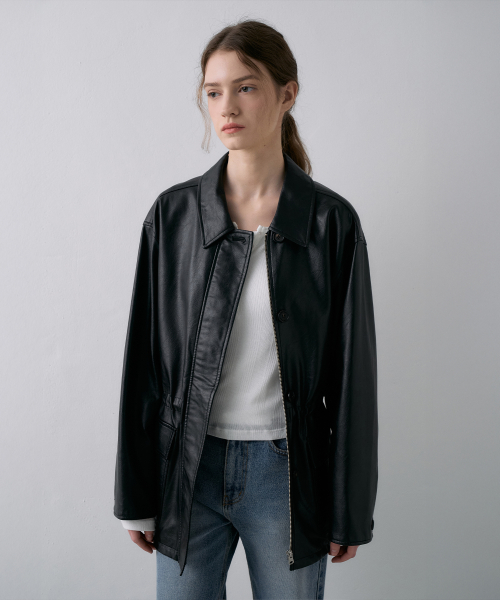 Leather Half Jacket[LMBFSP25JK5103]-Black