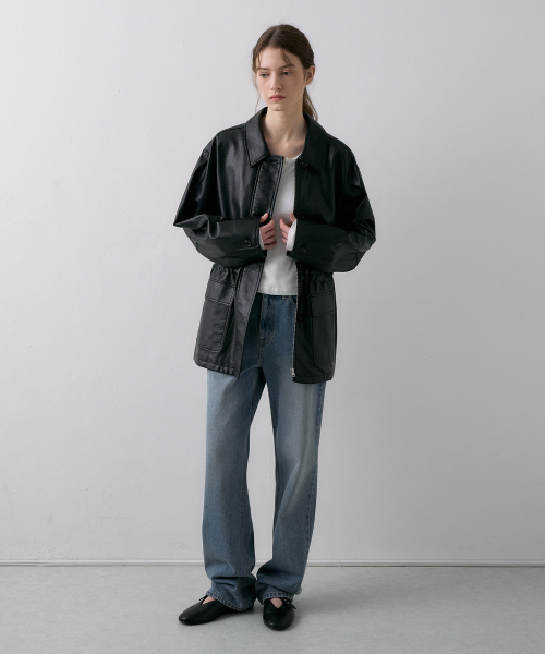 Leather Half Jacket[LMBFSP25JK5103]-Black