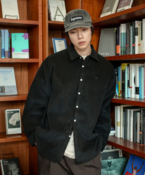 Rise Overfit Corduroy Shirts Black OYLS2601