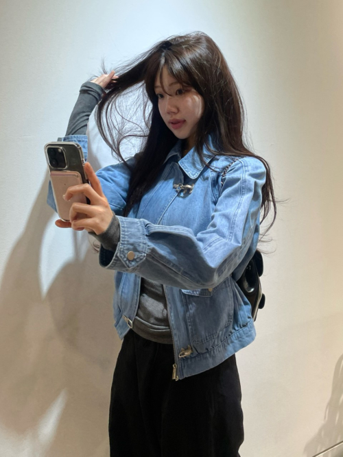 CELIE denim bomber jacket_BLUE