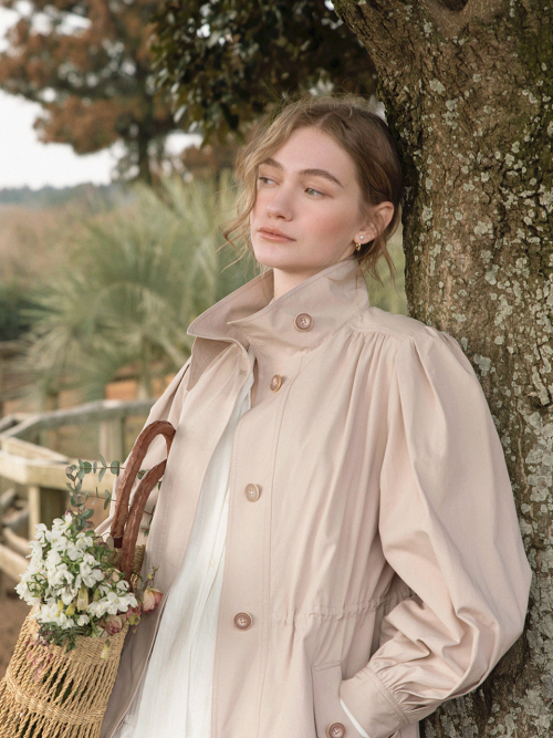 COCO cotton high neck middle jacket_DUSTY PINK