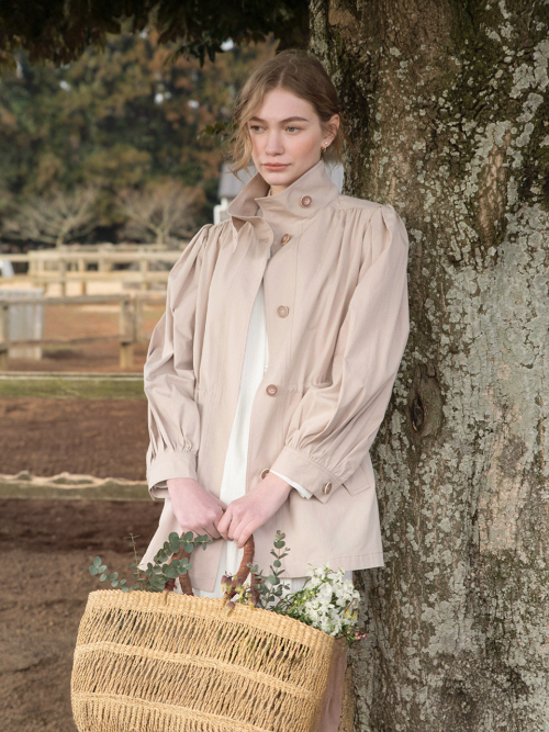 COCO cotton high neck middle jacket_DUSTY PINK