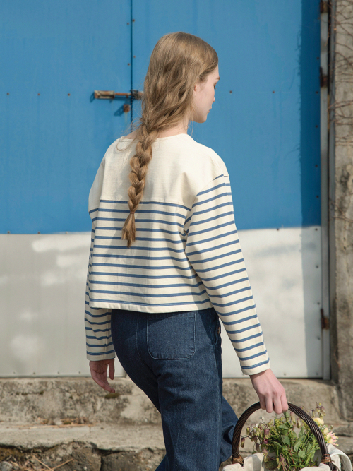 MELIA crop stripe T-shirt_BLUE