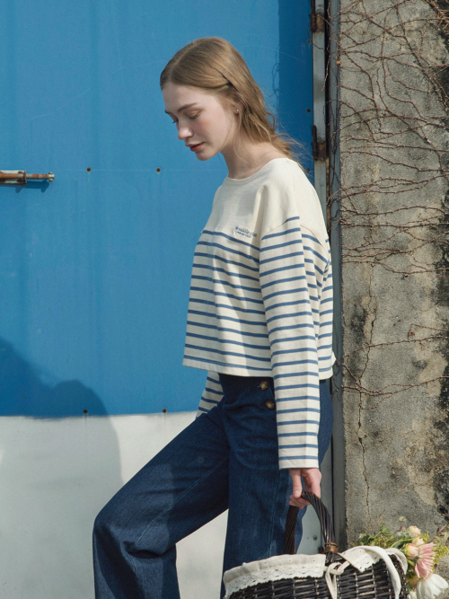 MELIA crop stripe T-shirt_BLUE