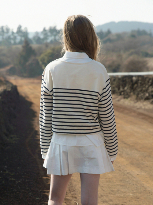 MELIA crop stripe T-shirt_BLACK