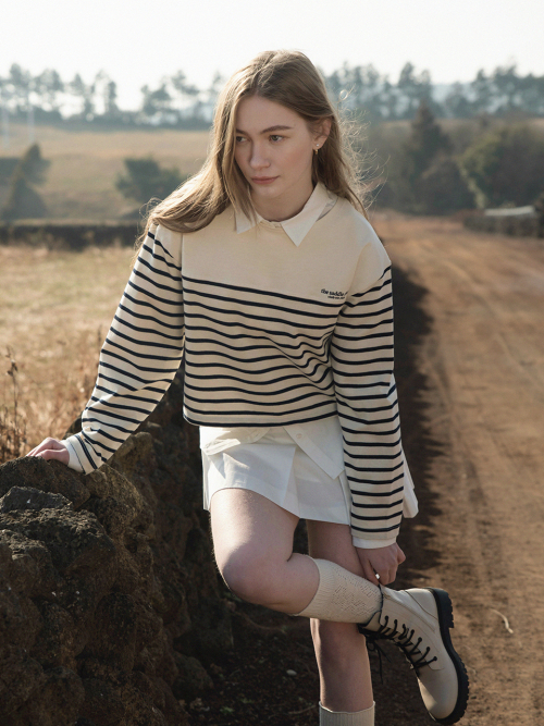 MELIA crop stripe T-shirt_BLACK