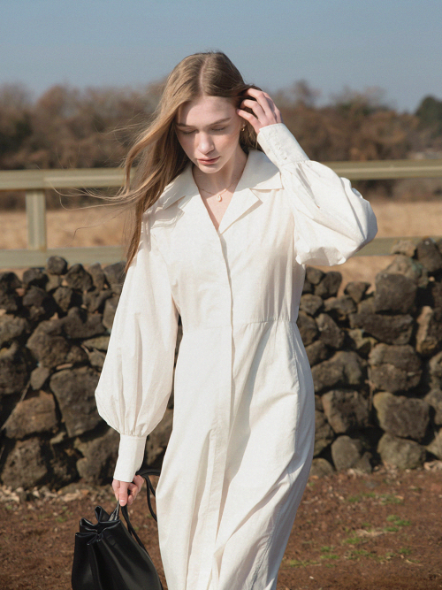 LORA cotton shirt dress_WHITE