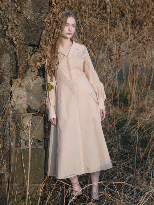 LORA cotton shirt dress_APRICOT BEIGE