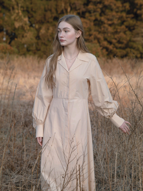 LORA cotton shirt dress_APRICOT BEIGE