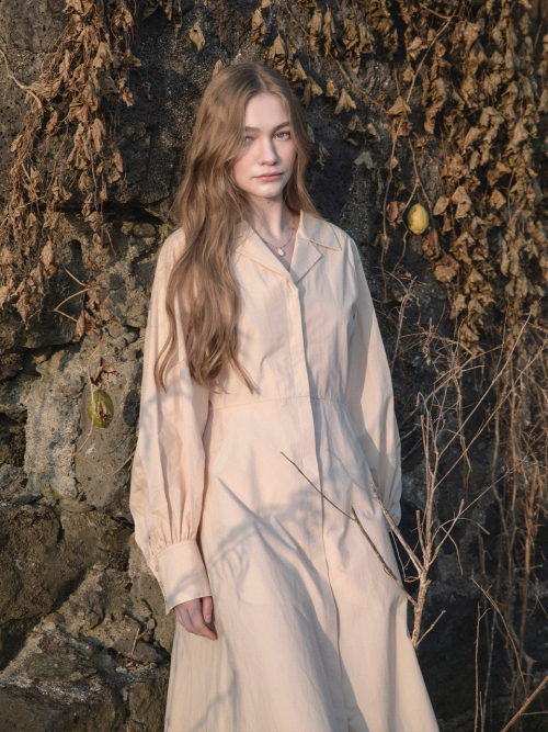 LORA cotton shirt dress_APRICOT BEIGE