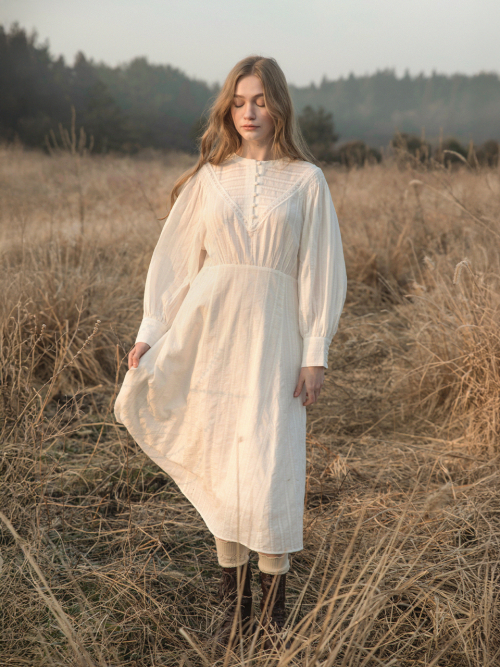 BIANA shirring laced dress_WHITE
