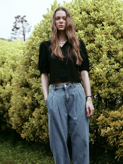 HUGO two tuck straight denim pants_BLUE