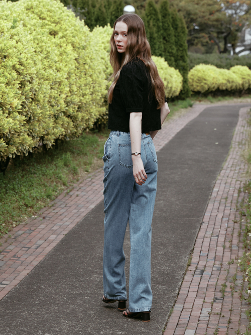HUGO two tuck straight denim pants_BLUE