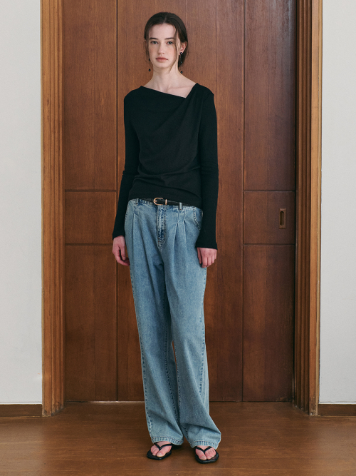 HUGO two tuck straight denim pants_BLUE