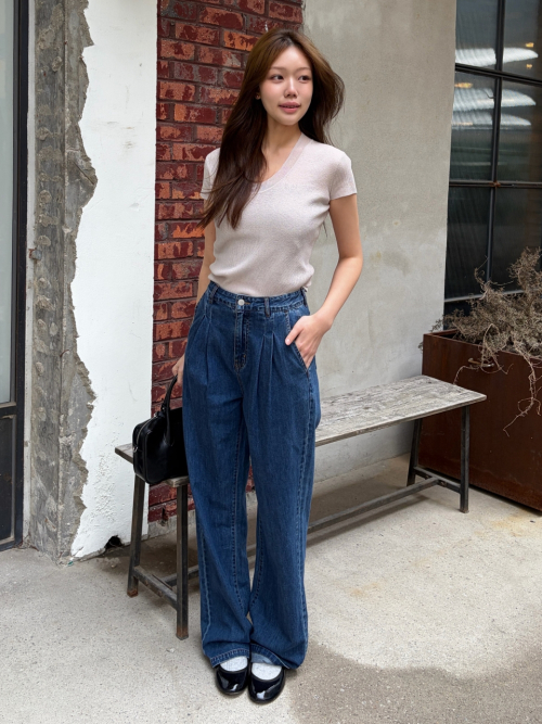 HUGO two tuck straight denim pants_DEEP BLUE