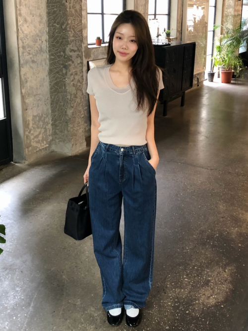 HUGO two tuck straight denim pants_DEEP BLUE
