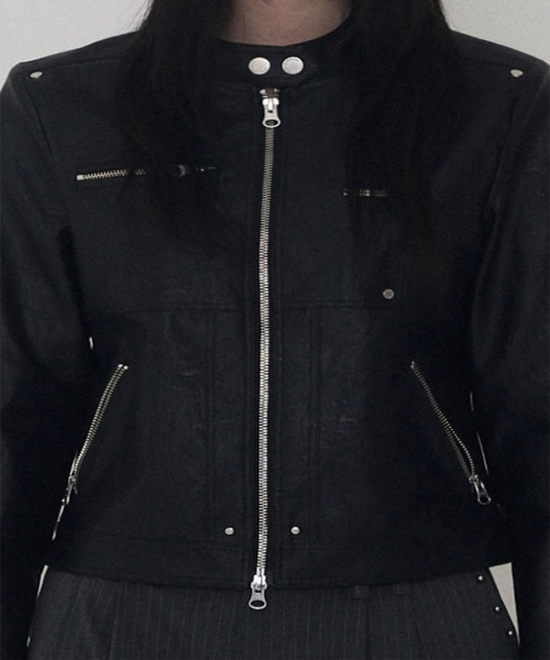 Rivet Biker Leather Jacket (Black)