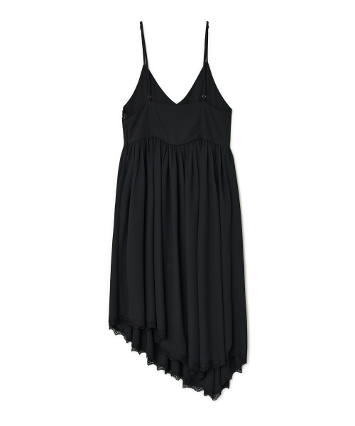 Lace Layered Shirring One-piece, BLACK