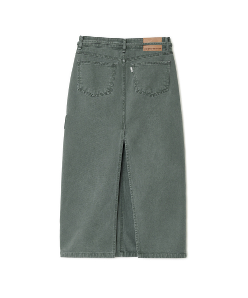 String Color Denim Maxi Skirt, KHAKI