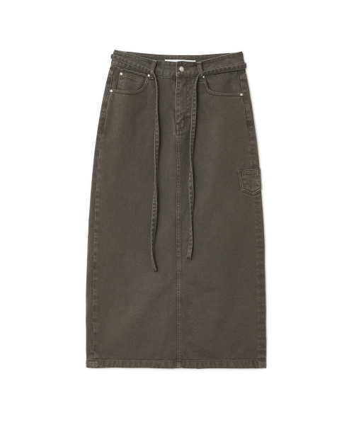 String Color Denim Maxi Skirt, BROWN