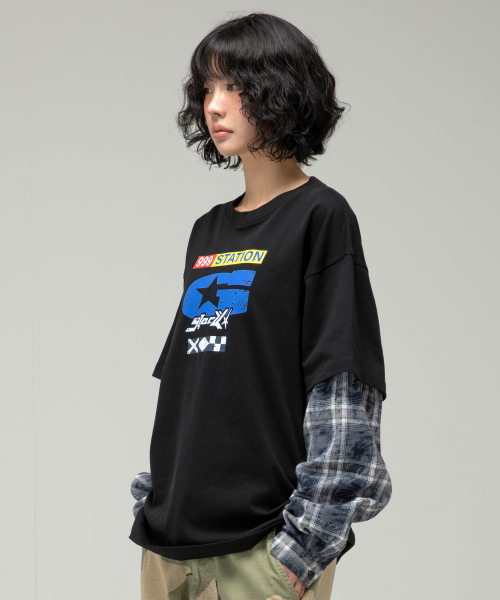 GT136 셔츠 레이어드 티셔츠 (BLACK)