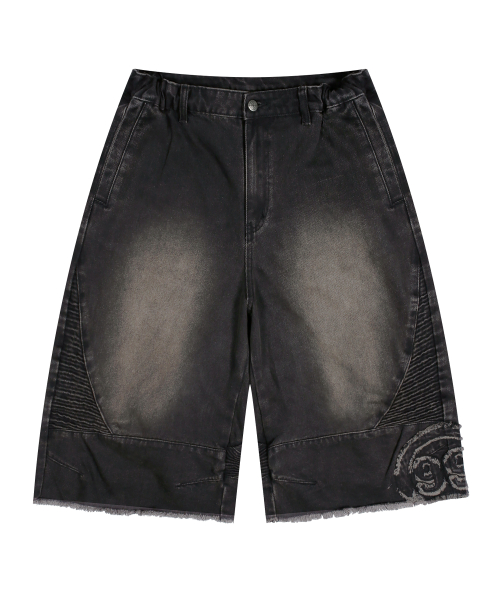 GP115 바이커 워싱 데님 버뮤다 팬츠 (BLACK)