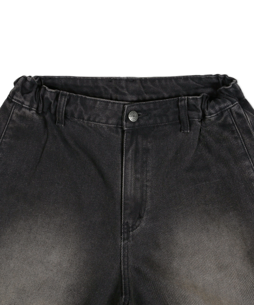 GP115 바이커 워싱 데님 버뮤다 팬츠 (BLACK)