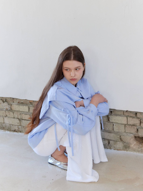 TRENCH RIBBON SHIRT / SKYBLUE