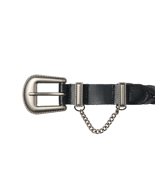 BL026 체인 위빙 레더 남자 여자 가죽 벨트 22mm 블랙