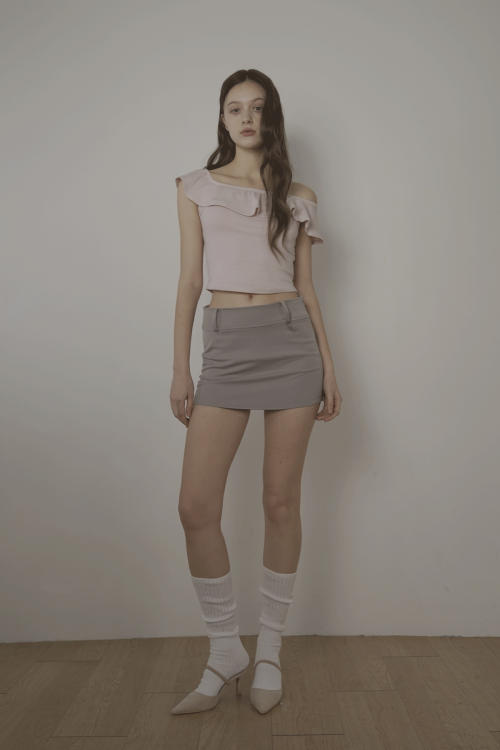 BELT MINI SKIRT-ASH BEIGE