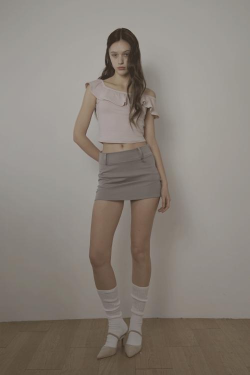 BELT MINI SKIRT-ASH BEIGE