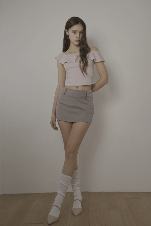 BELT MINI SKIRT-ASH BEIGE