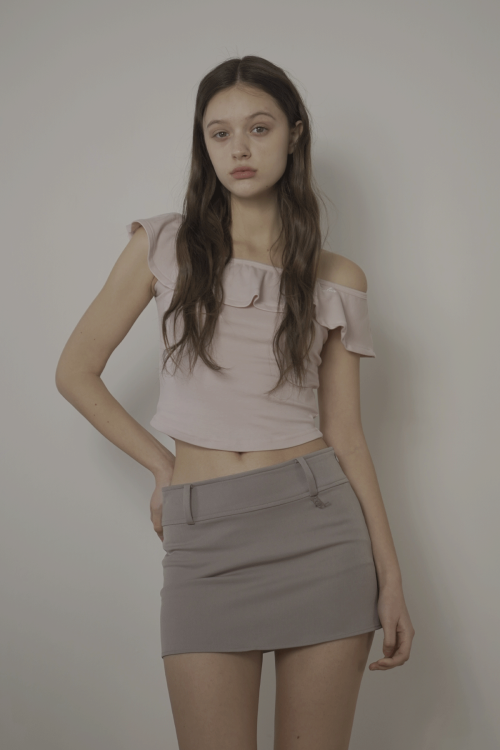 BELT MINI SKIRT-ASH BEIGE