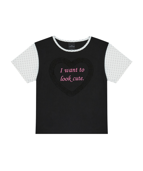 [MARIE] FRILL LETTERING TEE(BLACK)
