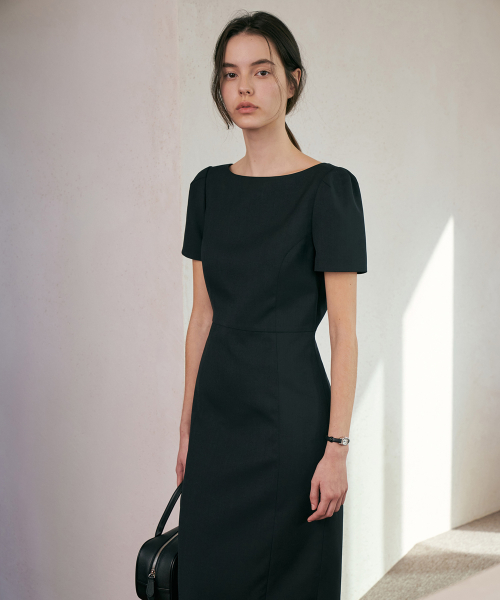 See-through Boat Neck Dress[LMBFCO24DR802]-Black