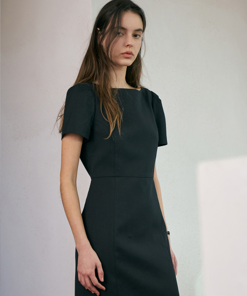See-through Boat Neck Dress[LMBFCO24DR802]-Black