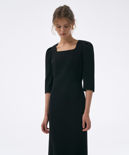 Square Scoop Neck Dress[LMBFCO23DR809]-Black