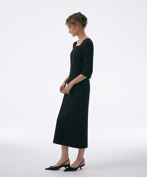 Square Scoop Neck Dress[LMBFCO23DR809]-Black