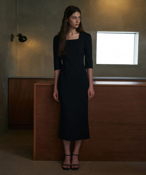 Square Scoop Neck Dress[LMBFCO23DR809]-Black