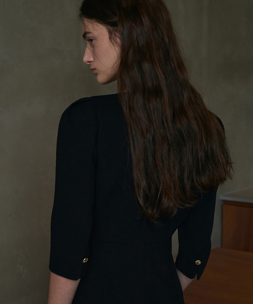 Square Scoop Neck Dress[LMBFCO23DR809]-Black
