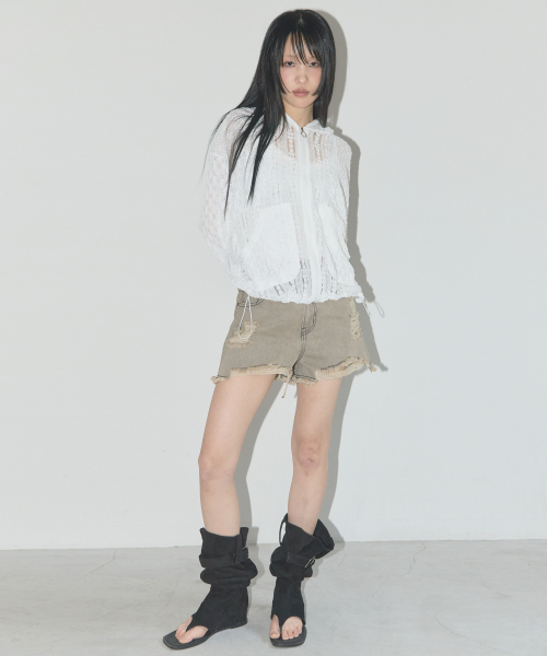 VINTAGE DENIM SHORTS (SAND BROWN) FQD879
