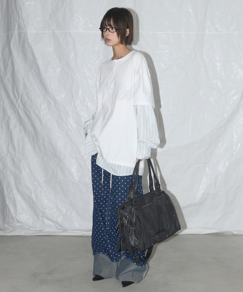 BELTED WASHING LEATHER BAG (BLACK) F25QE990