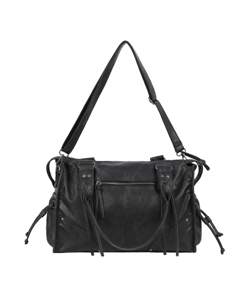 BELTED WASHING LEATHER BAG (BLACK) F25QE990