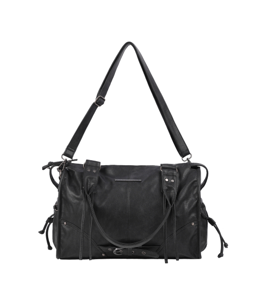 BELTED WASHING LEATHER BAG (BLACK) F25QE990
