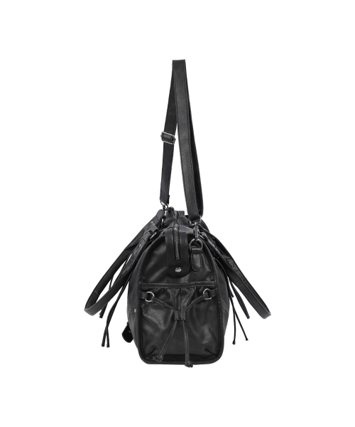BELTED WASHING LEATHER BAG (BLACK) F25QE990