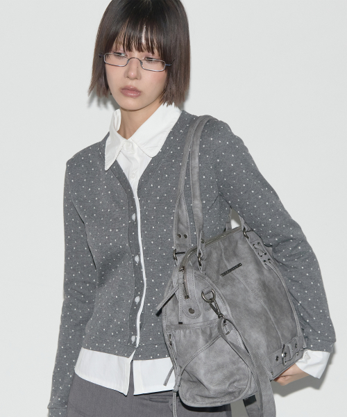 BELTED WASHING LEATHER BAG (GRAY) F25QE990