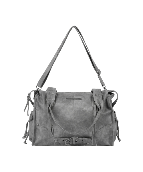 BELTED WASHING LEATHER BAG (GRAY) F25QE990
